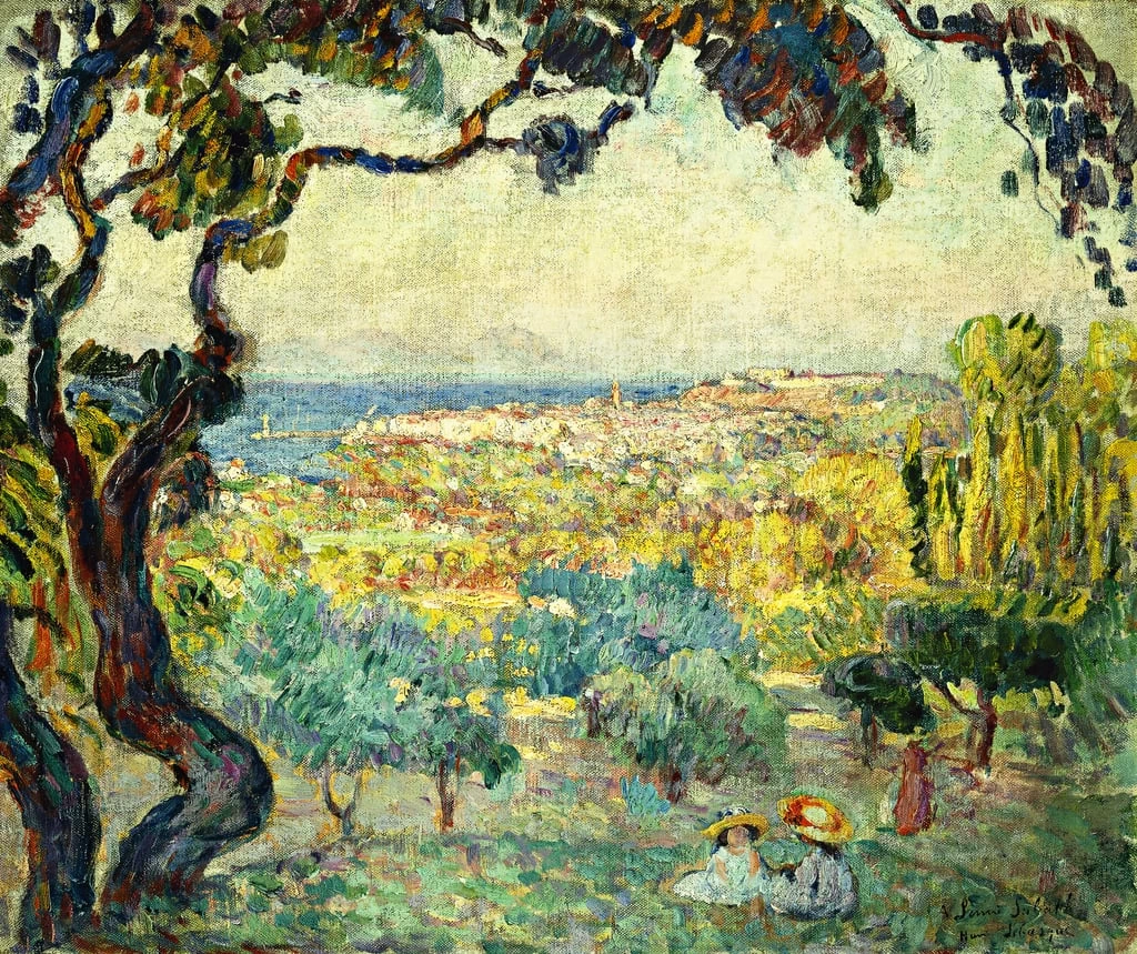 Due bambini in un paesaggio costiero